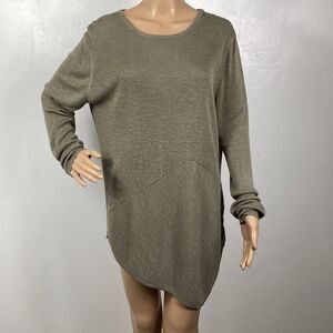 Ten Oh 8 Olive Green Linen Blend Asymmetrical Hem Pullover Sweater